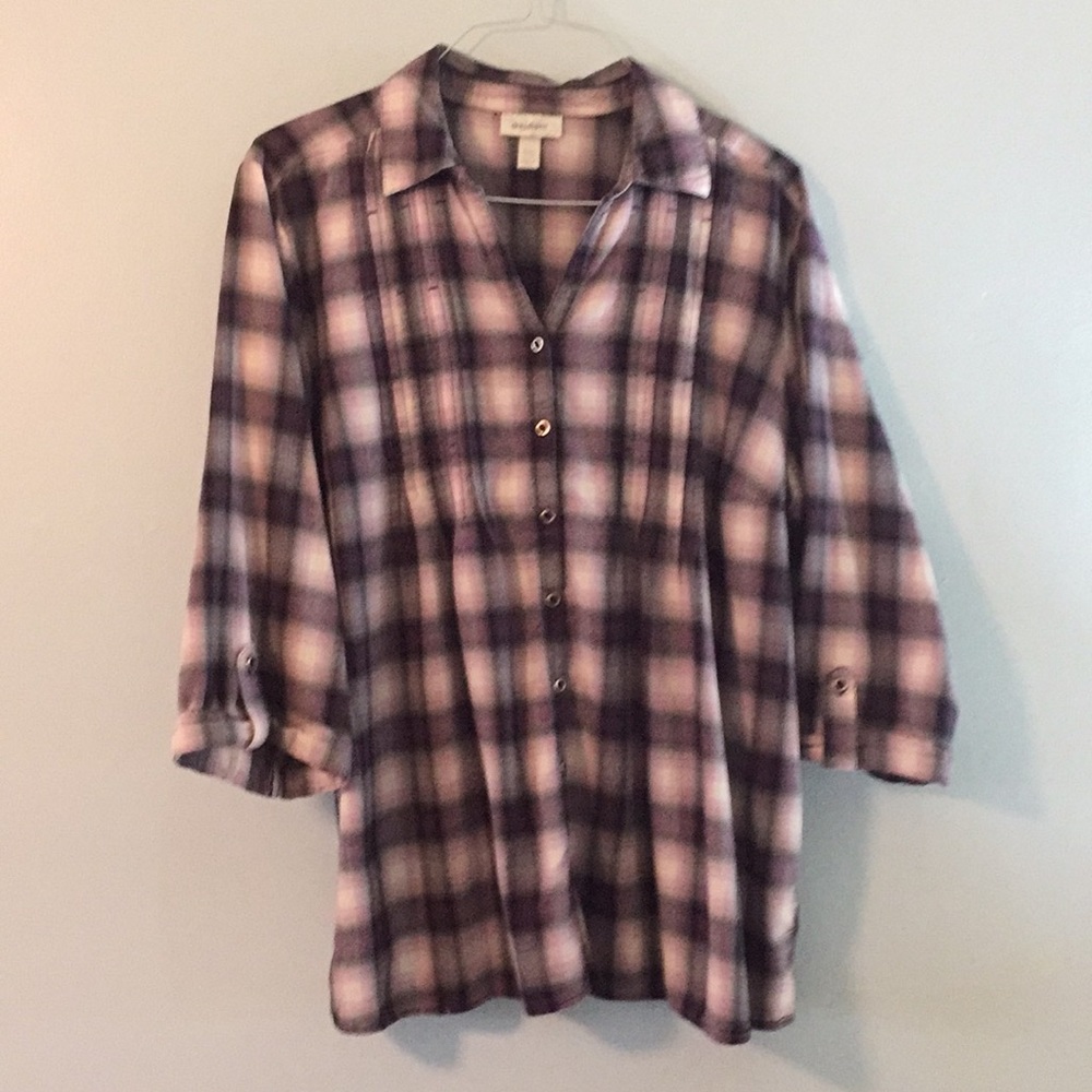 Pintuck yoke & 3/4 sleeve 22/24 soft flannel